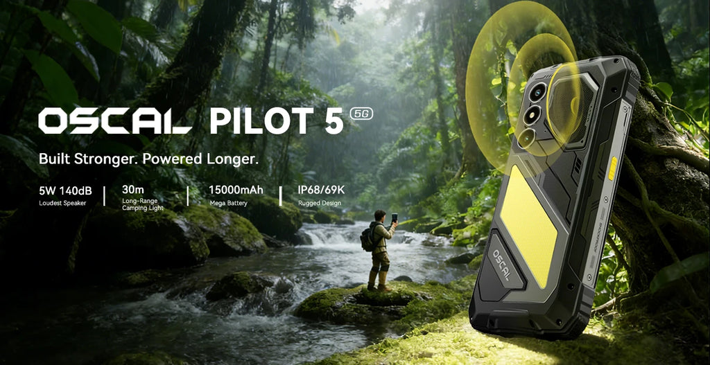 OSCAL PILOT 5 Rugged Phone 5G Smartphone Android 15 8GB+256GB UNISOC T8100 6.67" 2.4K Display 8MP+13MP15000Amh Phones 120Hz