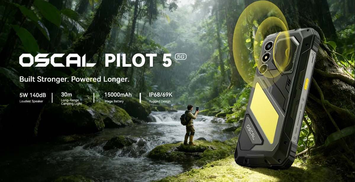 OSCAL PILOT 5 Rugged Phone 5G Smartphone Android 15 8GB+256GB UNISOC T8100 6.67" 2.4K Display 8MP+13MP15000Amh Phones 120Hz