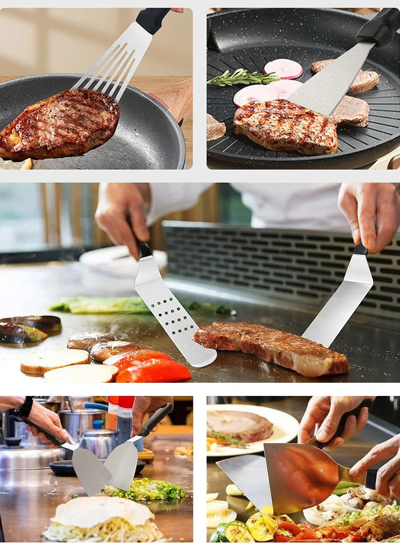 Onilini Griddle Accessories Kit BBQ Tools 6 Pieces Set Stainless Steel Spatulas with Carry Bag Scraper for Outdoor Barbecue