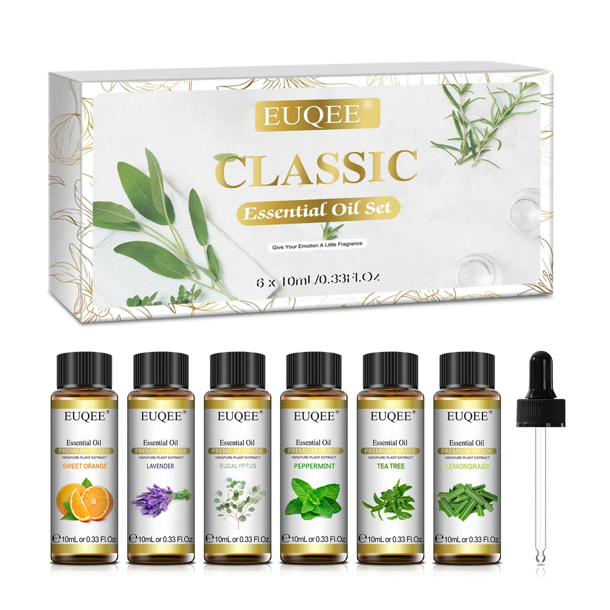 EUQEE 6 Bottles Floral Series Essential Oils Set For Diffuser Candle Making-Rose Lavender Ylang Ylang Jasmine Geranium Chamomile