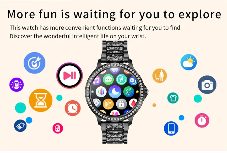 2026 New Fashion Women Diamond Watch 1.32 inch 360*360 HD Display Heart Rate Blood Oxygen Monitoring Bluetooth Call Smartwatch