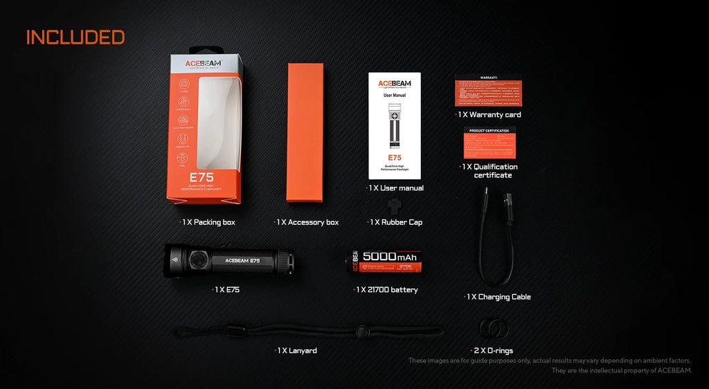 ACEBEAM E75 Quad-Core LED Flashlight USB C Rechargeable Torch With 21700 Battery 4500LM 260M Flashlights Powerful Defense Strobe