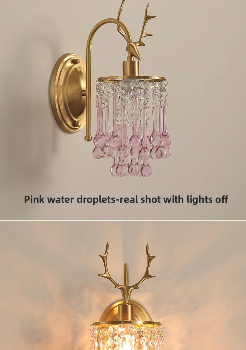 Crystal Wall Lamp - LED American Retro Bedroom Staircase Living Room And Background Wall Light Charging Function Without Wiring