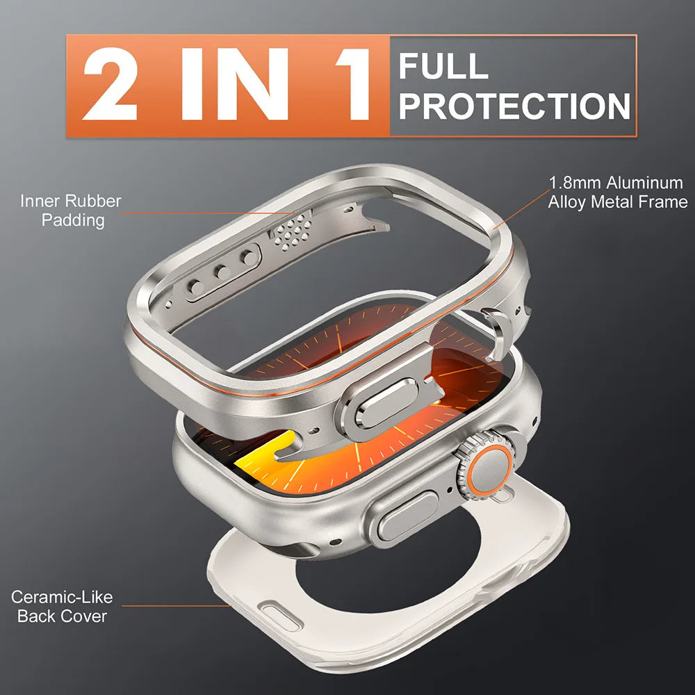 Halo Style Case for Apple Watch Ultra 2 3 49mm Metal Alloy Cover Hard Bumper for IWatch Ultra Full Protector Natural Black Color
