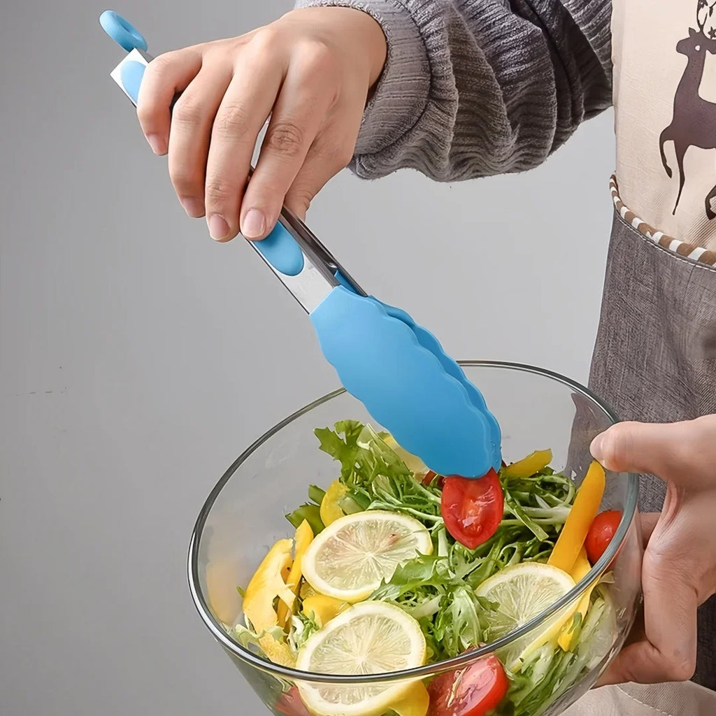 Anti Slip Cooking Serving Tongs Stainless Steel Food Clip Bread Salad Tong Heat-Resistant Barbecue Clips Kitchen Cooking Tool