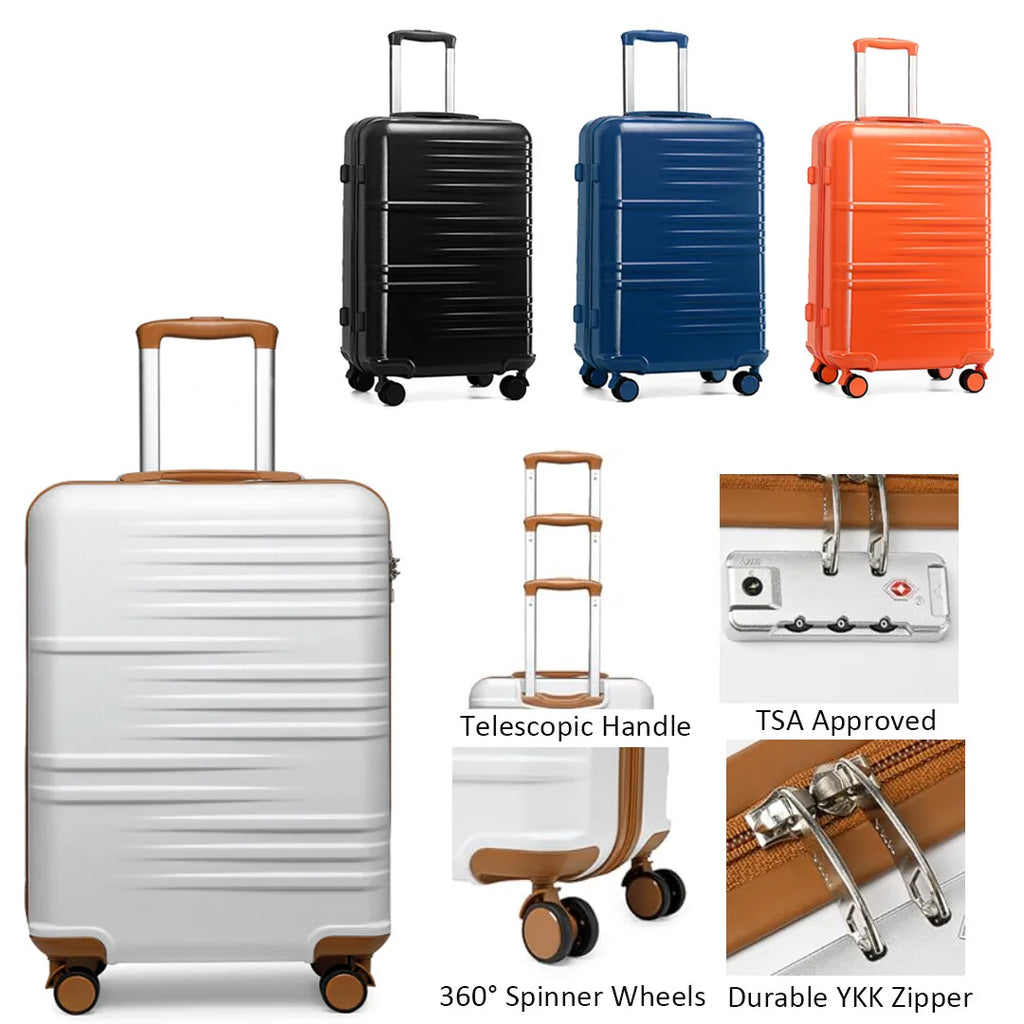 British Traveller Lightweight Hard Shell Suitcase ABS+PC, 20/24/28 inches, 4 spinner wheels with combination lock