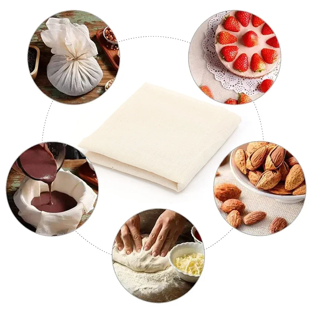 Reusable Nut Milk Cloth Bag Strainers Unbleached Natural Cotton Cheesecloth Cheese Yogurt Tofu Filter Kitchen Fine Mesh Strainer