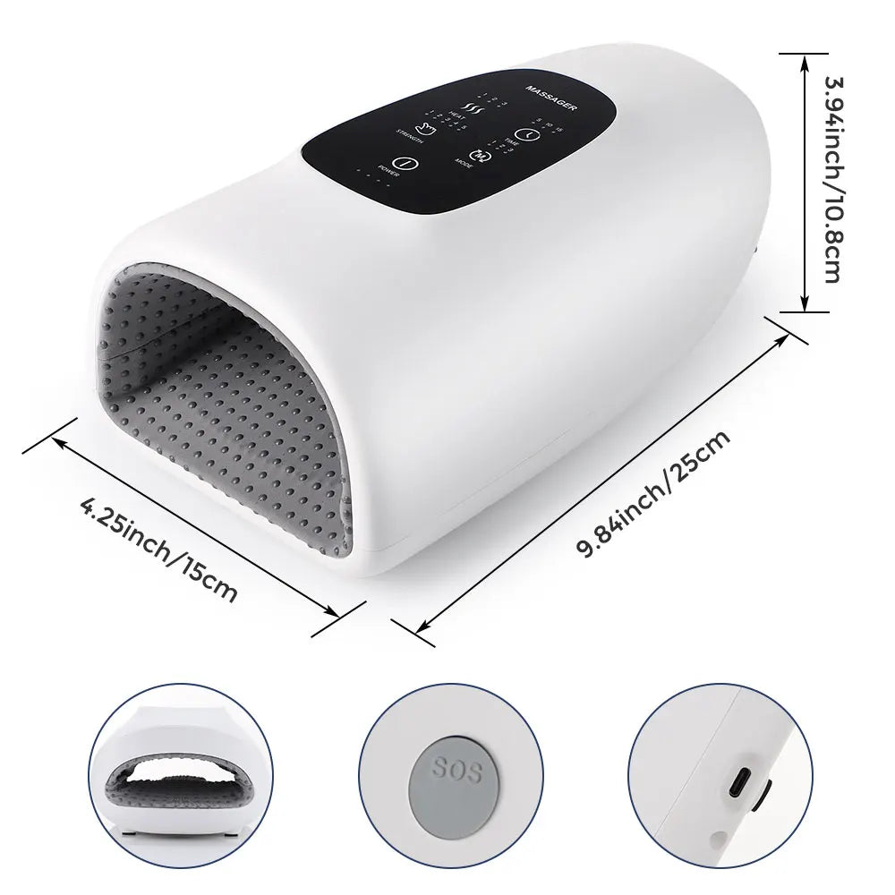 Cordless Hand Massager Machine for Wrist Arthritis Vibartion Heat and Pressure Acupoint Physiotherapy Palms Finger Compression