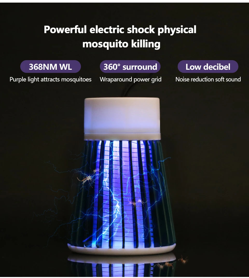 Mosquito Killer Lamp Electric Insect Zapper 2-in-1 USB Bug Trap with LED Light for Bedroom Outdoor Camping Wasps Gnats