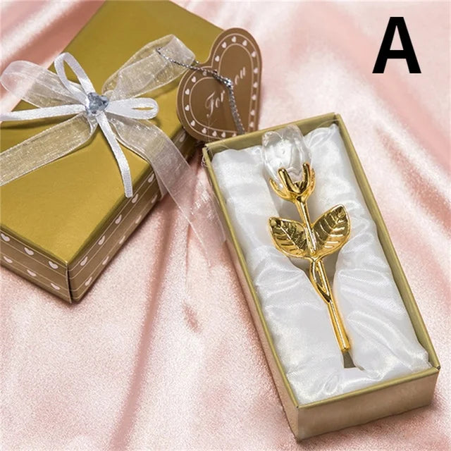 6 Colors Crystal Glass Rose Flower Figurines Craft Valentine's Day Favors X'mas Lovers' Gift Souvenir Home Wedding Decoration