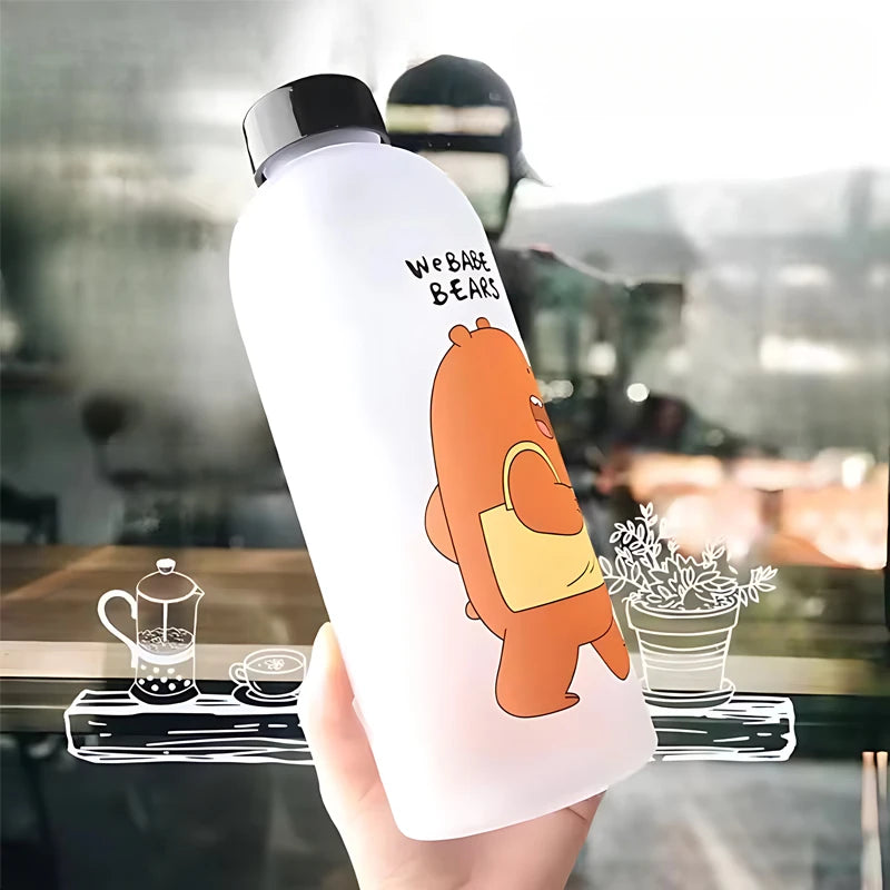 1000ml Water Bottles Cute Panda Bear Cup with Straw Transparent Cartoon Water Bottle Drinkware Frosted Leak-proof Protein Shaker
