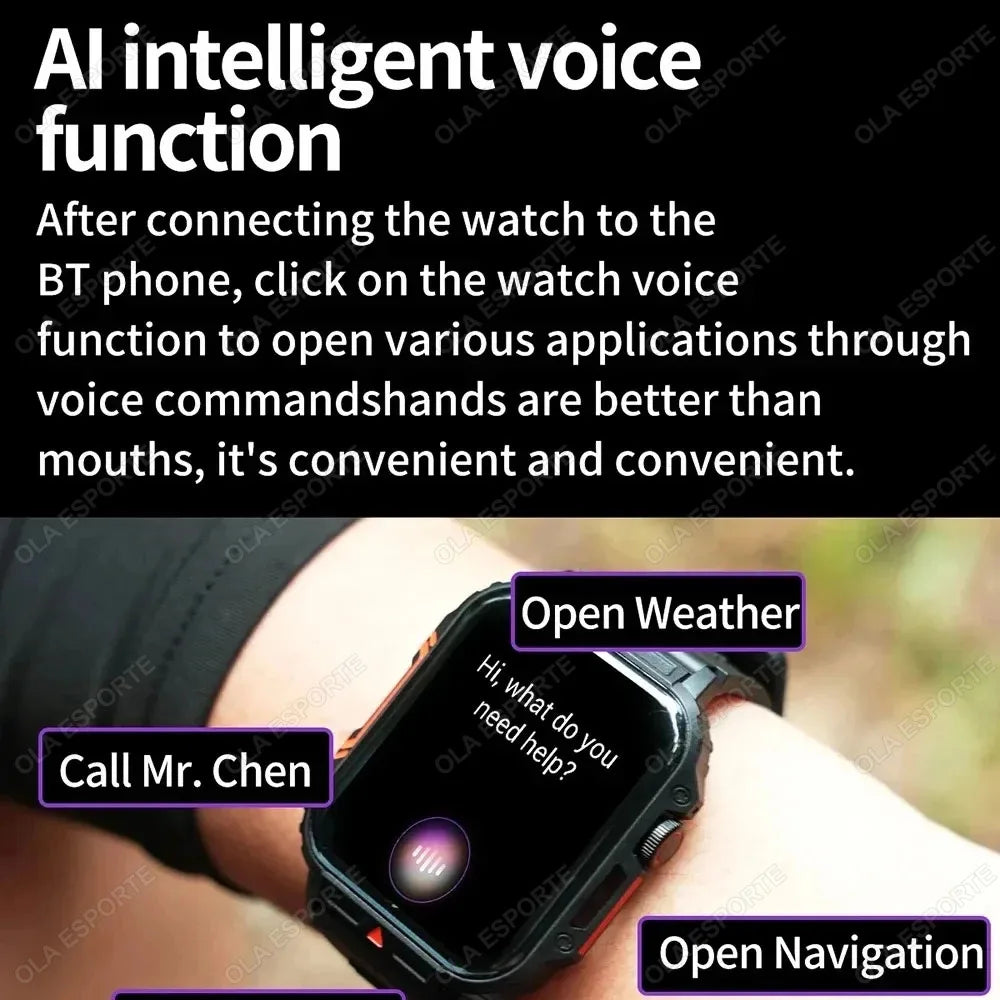 2025 New Rugged Military Sports Smart Watch 1.95 inch 300mAH Bluetooth Fitness Tracker reloj hombre Smarthwhatch For Android IOS