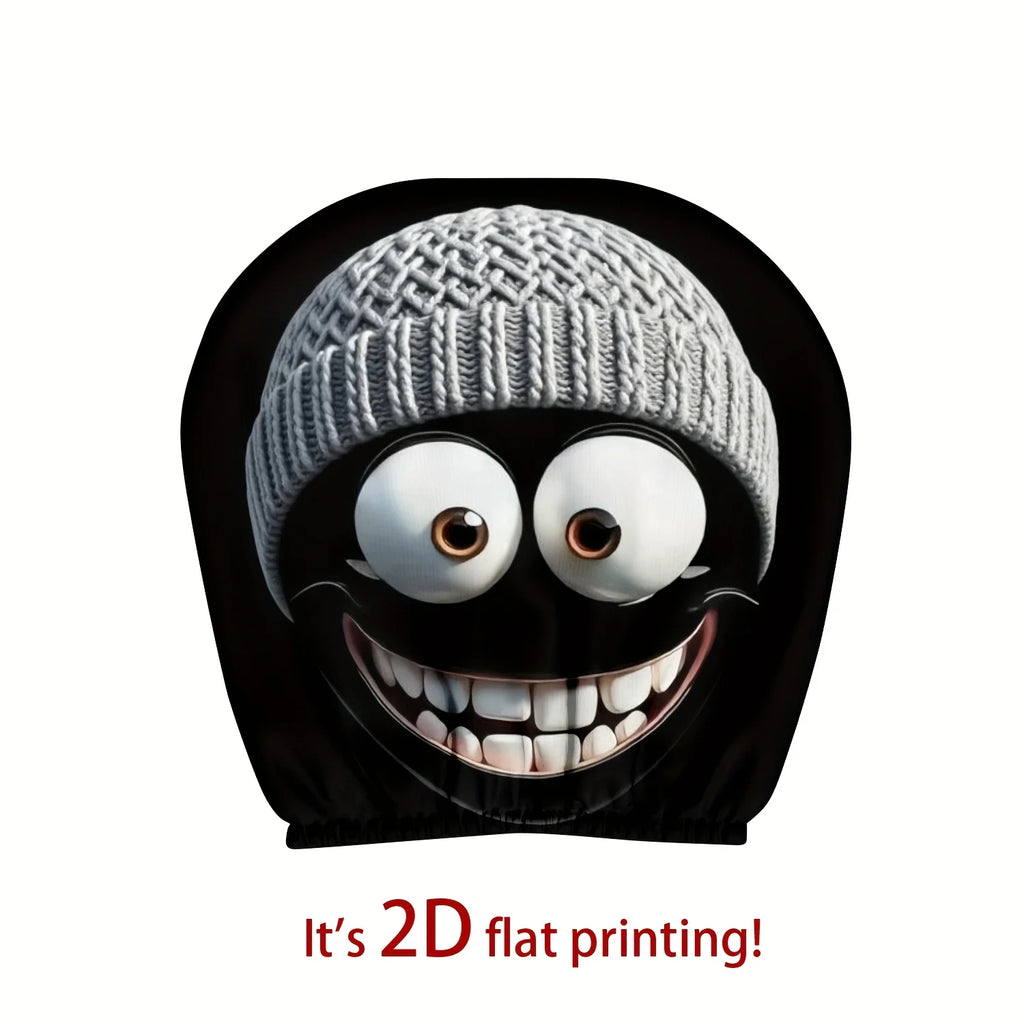 2pc Cartoon Character Knitted Car Headrest Covers Cute Smiling Face Design Washable Universal Head Rest Protector for Auto Decor