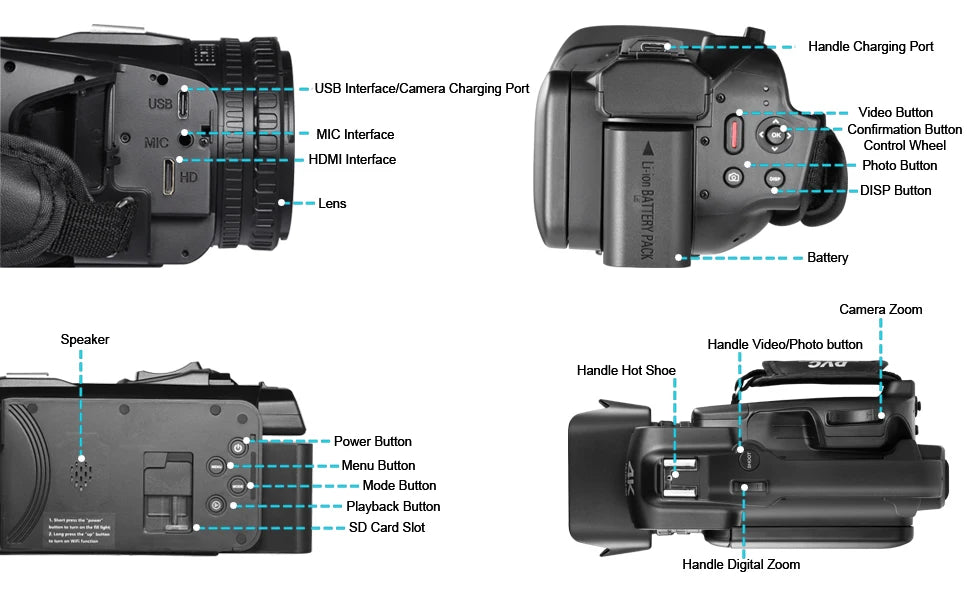 4K 60FPS Professional Camcorder for Photography 64MP WiFi Livestream Webcam Video Cameras 18X Digital Zoom YouTube Vlog Recorder
