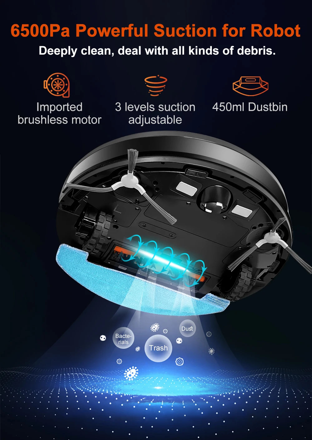 Robot Vacuum Cleaner ABIR X9,Laser Lidar,6500pa Suction,UV Cleaning, Multi-Floor Map,APP Restricted Area,Smart Home Wet Dry Mop