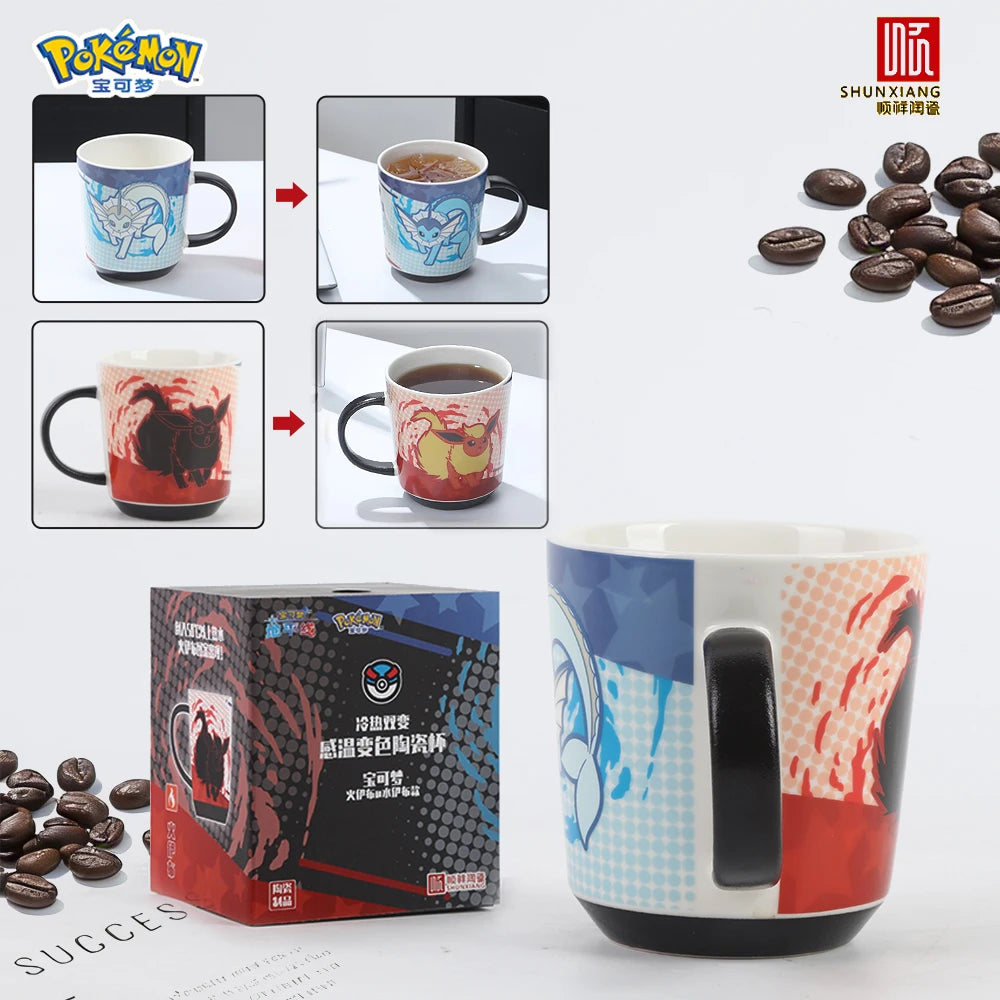 SHUNXIANG Pokémon Ceramic Mug Eevee Color Changing Mug Cartoon Vaporeon & Flareon Coffee Milk Cups Tea Cups Drinkware Gifts