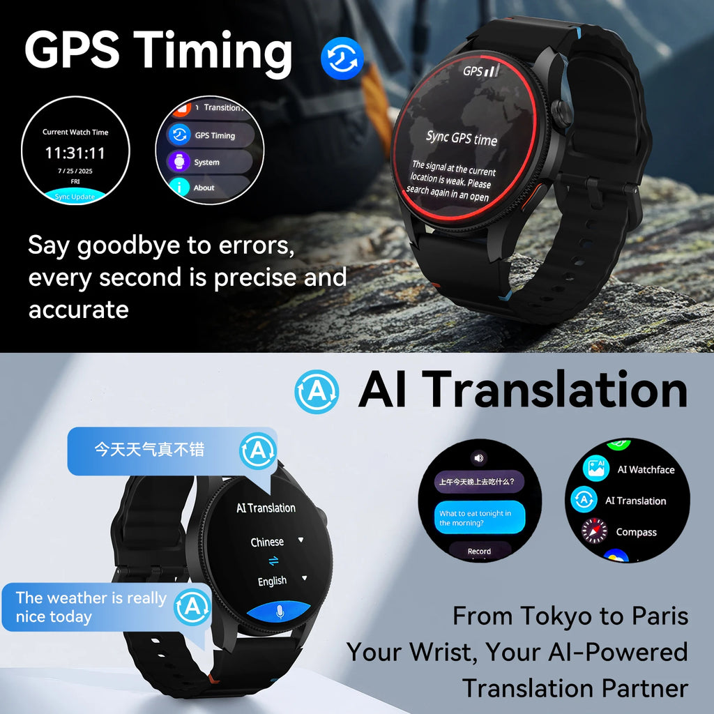 Pinteek G12 Dual-Band GPS Smartwatch: Military-Grade Compass, 3ATM Waterproof, 150+ Sport Modes Smart Watches for Men