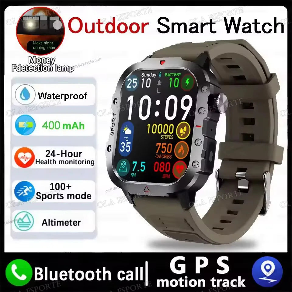 2026 New Military-grade Smart Watch Men GPS Flashlight 3ATM Waterproof Watch Bluetooth Call 100+Sport Outdoor Smartwatch Pk HW12