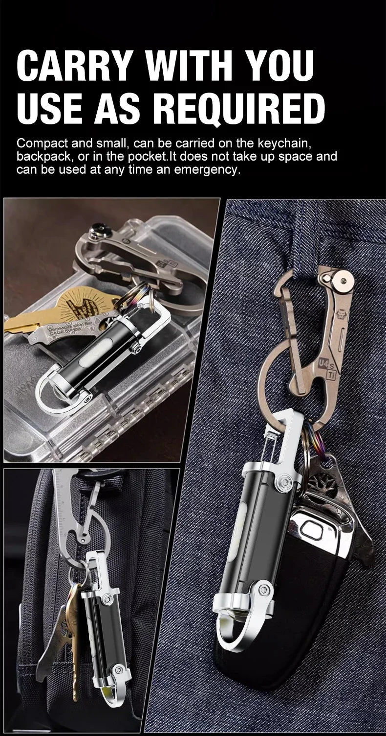 Mini Keychain Flashlight Rechargeable Pocket COB Working Light Outdoor Hook Emergency Warning Light for Camping Walking Hiking