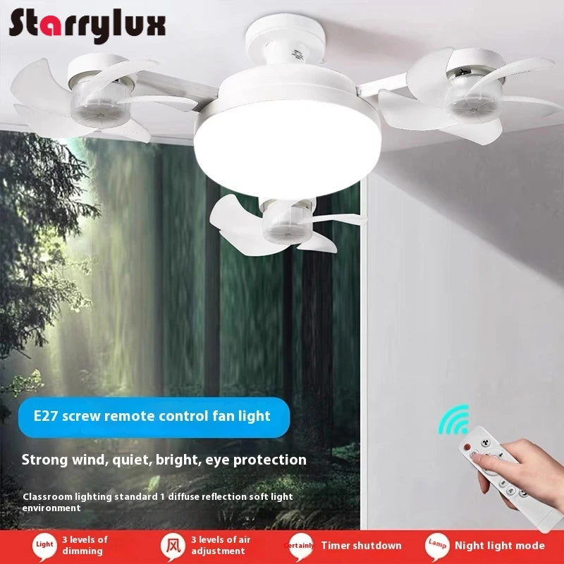 LED Smart Silent Fan Light with E27 Screw Creative 3/4/5 Head Remote-Controlled 3-Speed Adjustable for Home Living Room Bedroom