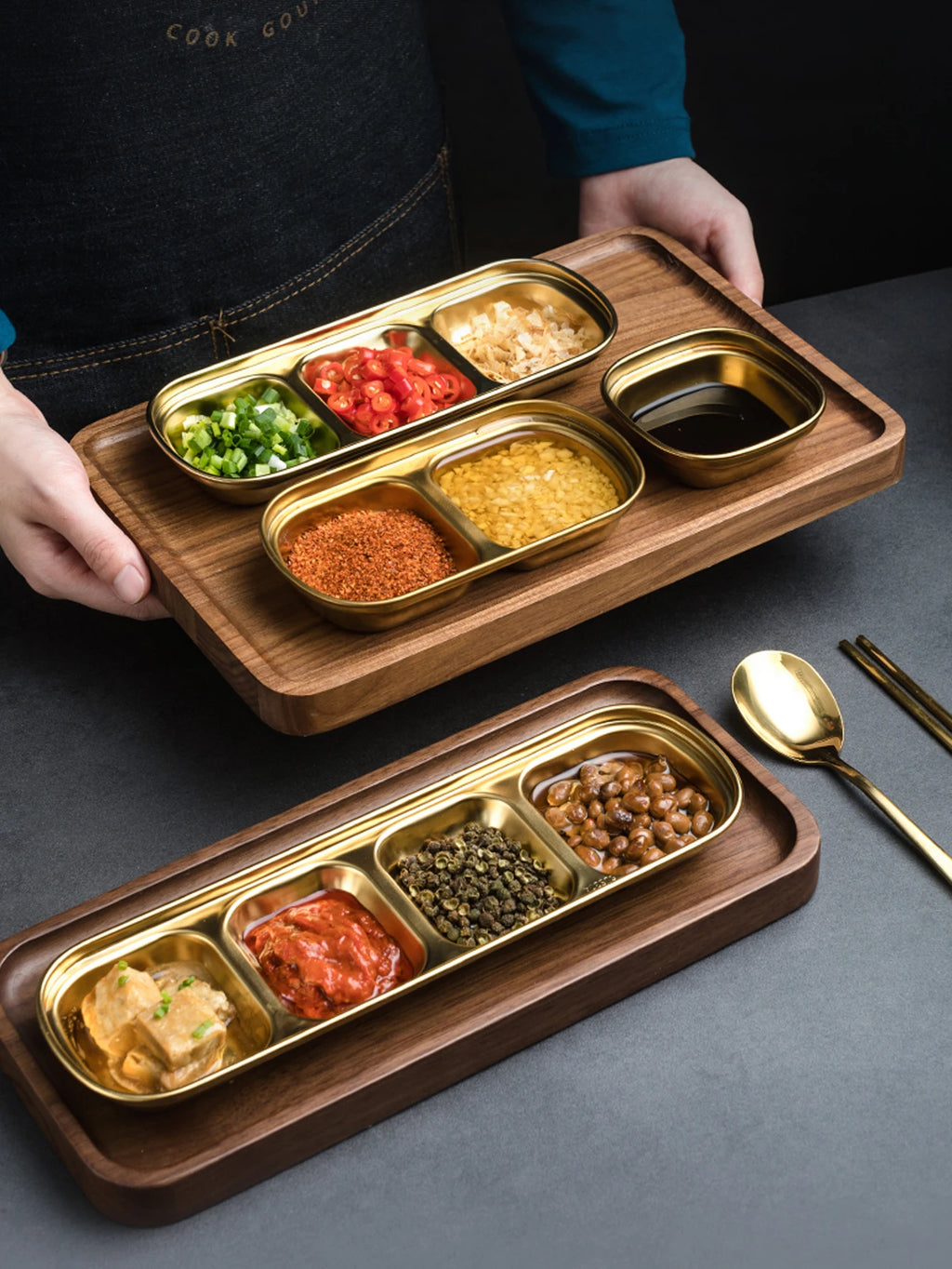 1/4 Pcs Stainless Steel Divided Seasoning Sauce Dip Bowl, 1/2/3/4 Compartment Korean Ketchup Sauce Bowl, Vinegar Soy Spice Condiment Tray for Home Restaurant