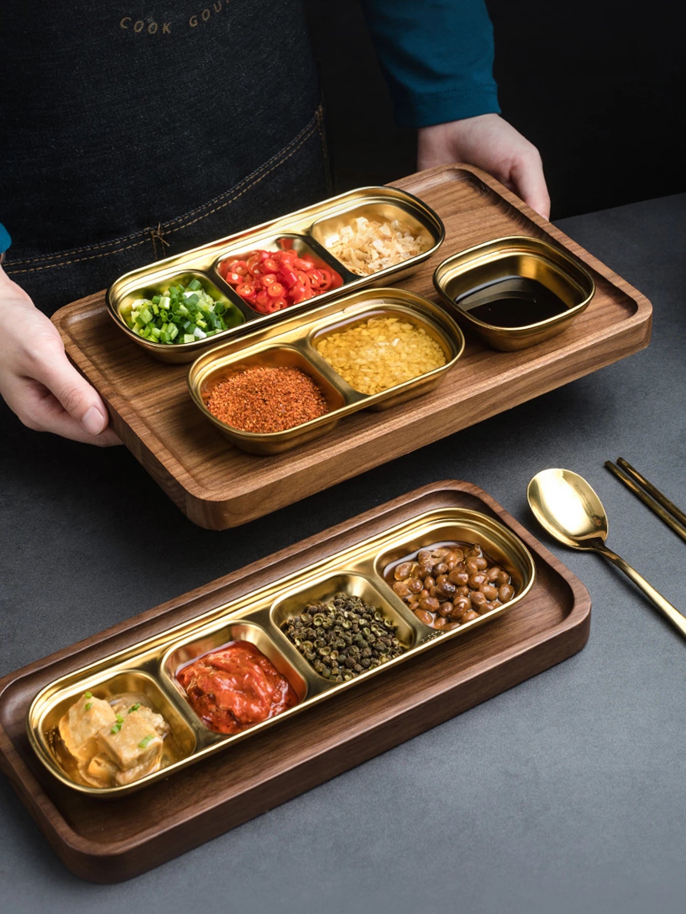 1/4 Pcs Stainless Steel Divided Seasoning Sauce Dip Bowl, 1/2/3/4 Compartment Korean Ketchup Sauce Bowl, Vinegar Soy Spice Condiment Tray for Home Restaurant