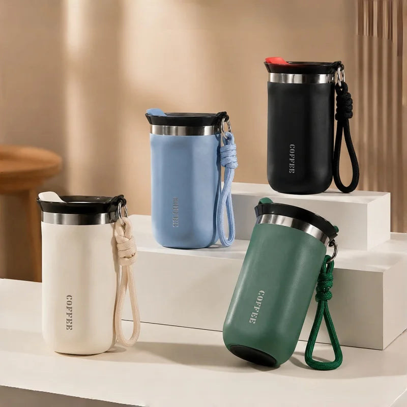 350ML 500ML Insulated Coffee Tumbler Stainless Steel Travel Mug with Lid Rope Handle Portable Thermal Cup for Car Office