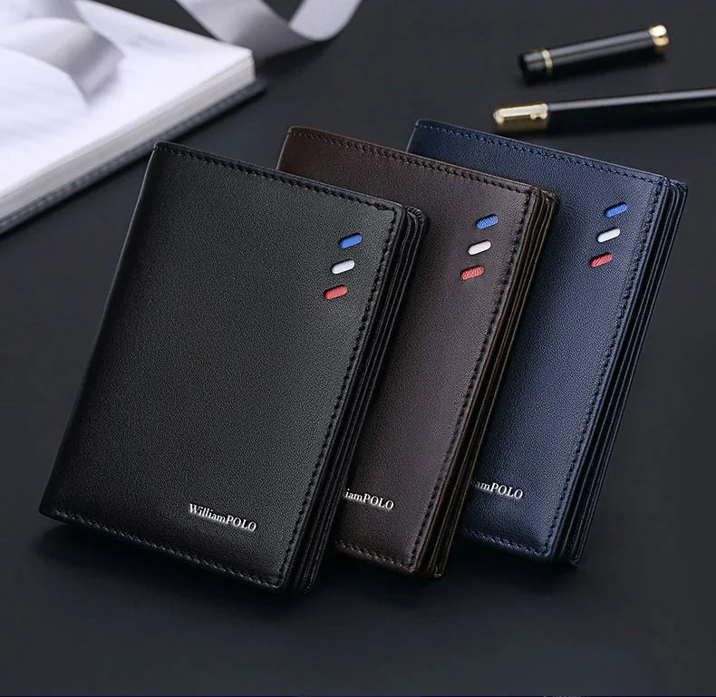 Genuine leather men's wallet, fashionable short style card holder, multifunctional coin purse