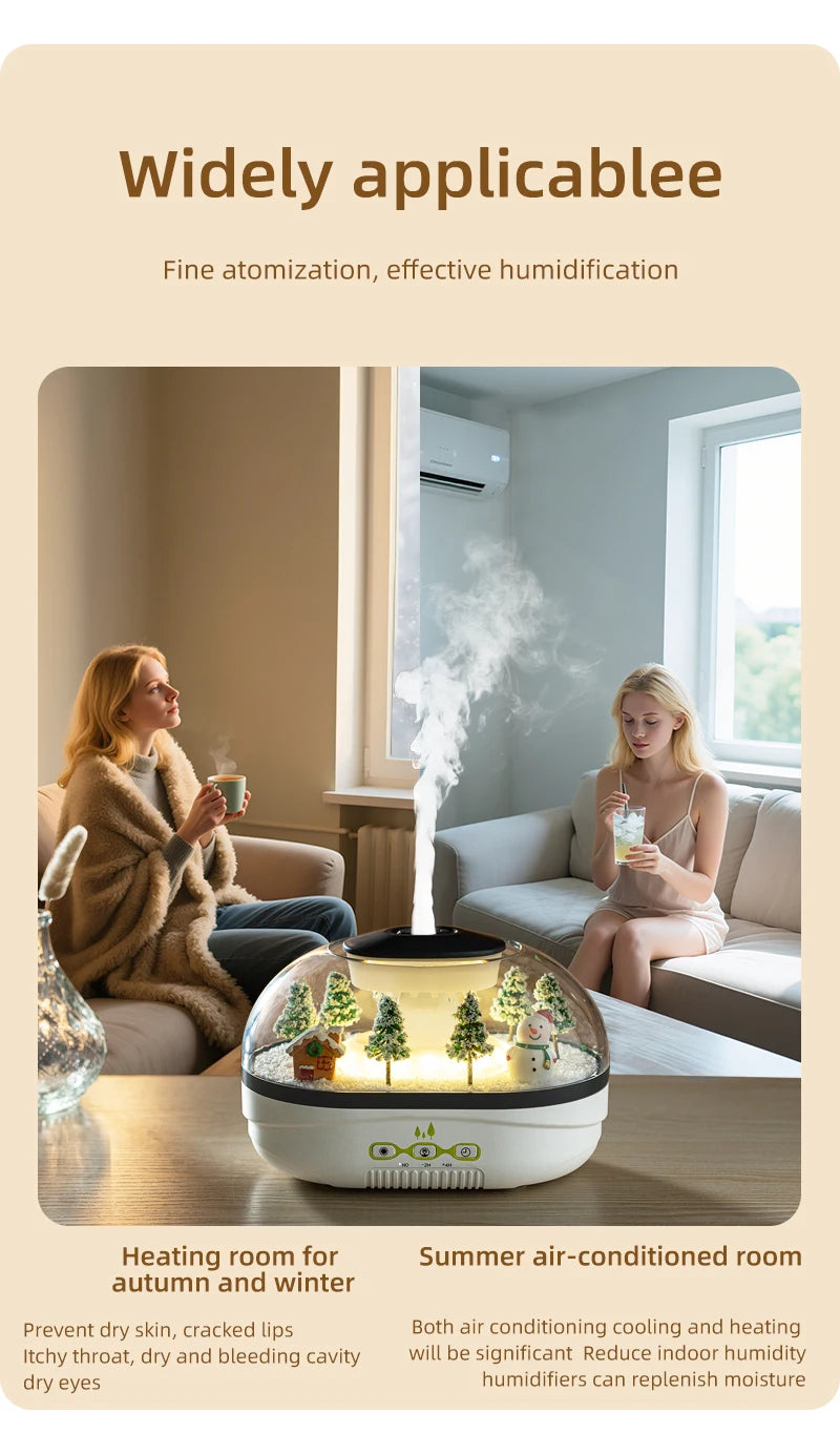 Snowman Landscape Aroma Humidifier with Colorful Light Essential Oil Diffuser Ultrasonic Raindrop Air Humidifier for Home Office