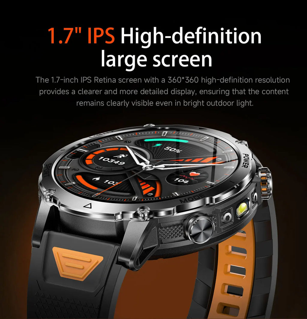 2026New 1.7 inches TANK SmartWatch Military Grade Durability 1400mah Battery HD Call 10ATM Waterproof Flashlight Sport Watch Men