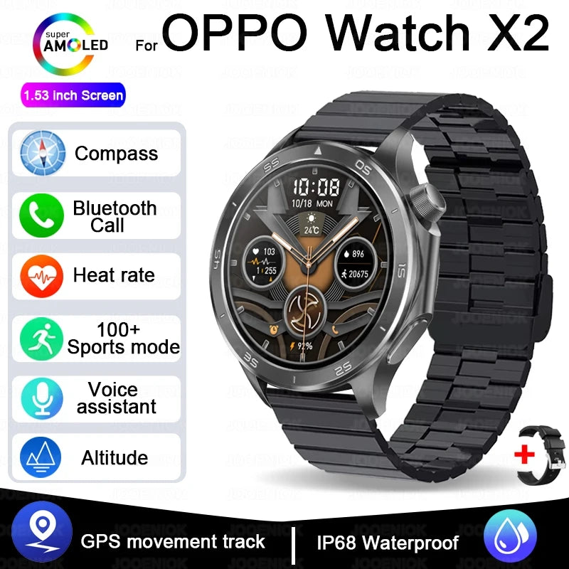 OPPO New X2 Bluetooth Call Smart Watch AMOLED HD Screen GPS Outdoor Sports Fitness Watch Health Monitoring Smartwatch Android