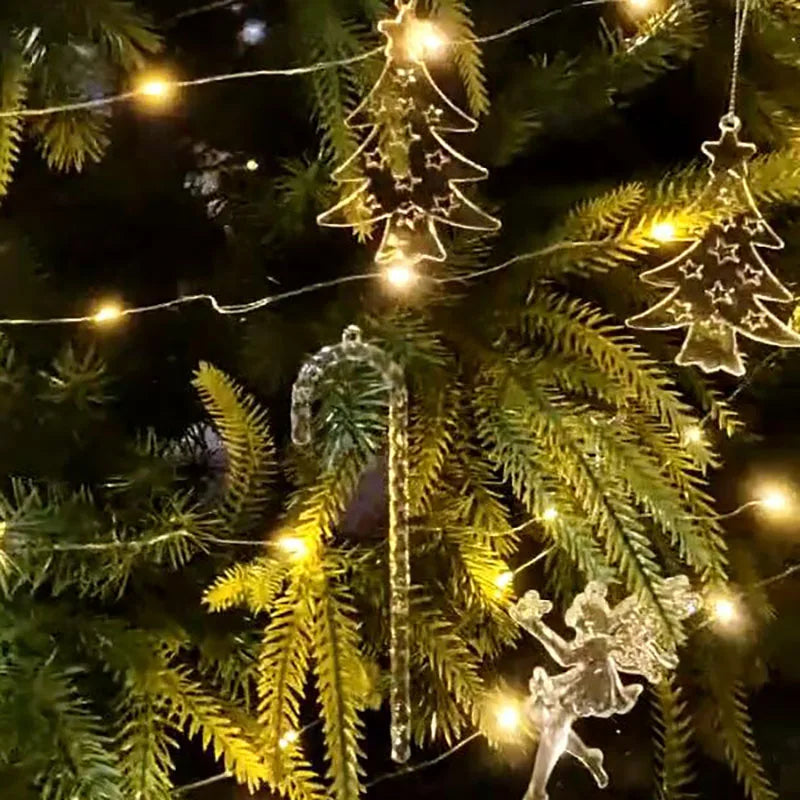 5pcs Christmas Home Decorations Crystal Acrylic Ornaments Snowflake Elk Xmas Tree Hanging Pendants Navidad 2025 New Year Gift