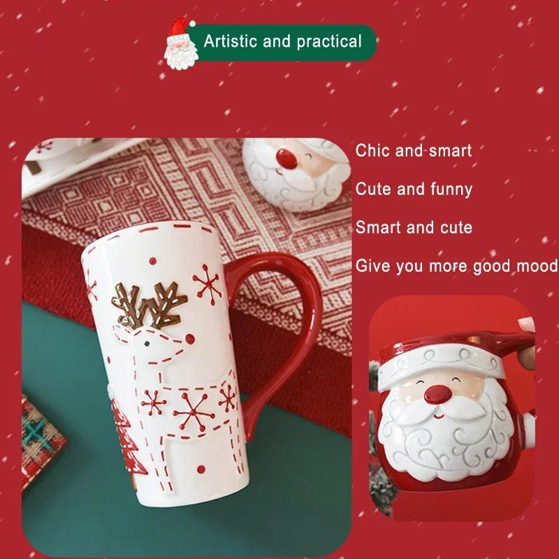 Christmas Ceramic Coffee Mug Santa Claus Mould Coffee Mug Elk Embossed Cup Breakfast Dessert Milk Mug for Kids Xmas Gift 2025