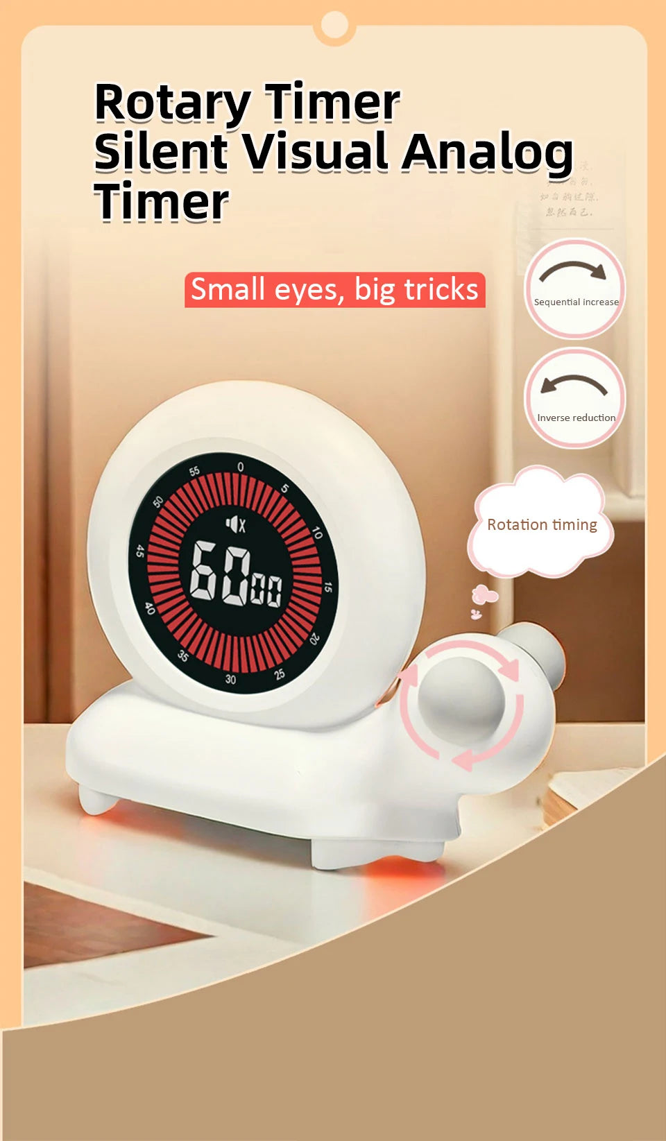 Creative Rotary Timer Visual Analog Timer Rechargeable 60 Minutes Countdown Kids Study Silent Timer for Cooking Shower Study