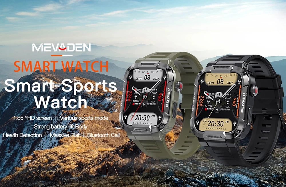 MEVADEN 1.85 inch Outdoor Military Smart Watch Men Bluetooth Call Smartwatch Waterproof Sports Fitness Watches for Android IOS