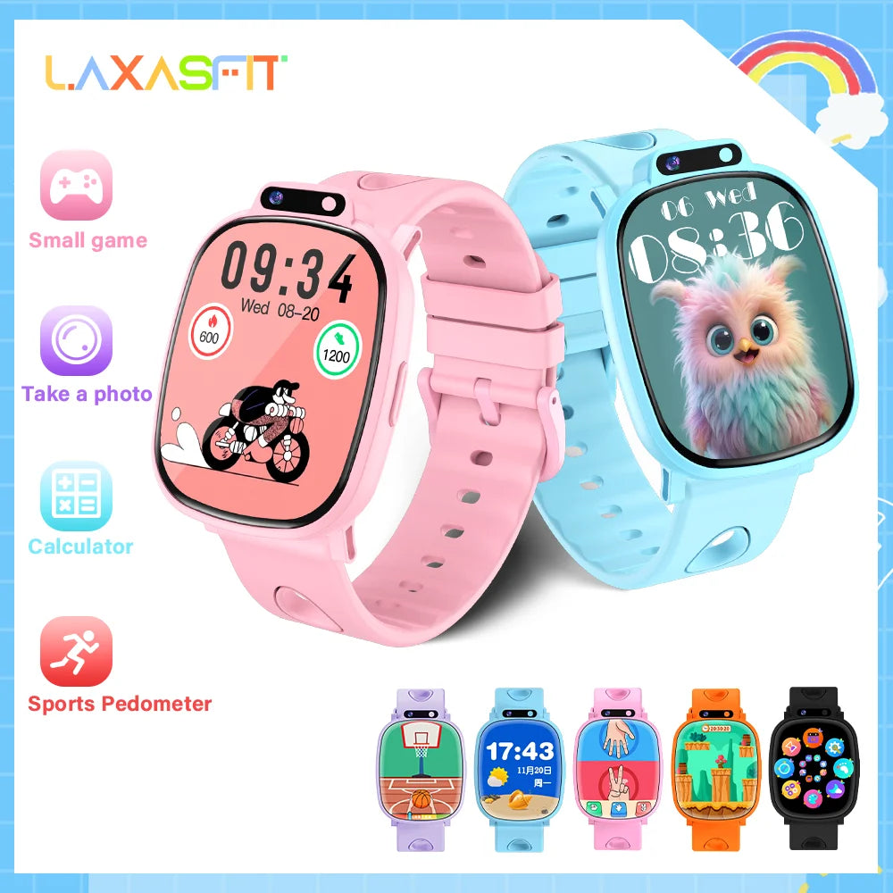LAXASFIT Kids Smart Watch HD Touchscreen Front Camera Sleep Tracking 18 Educational Games Alarm Clock Holiday Gift For Children