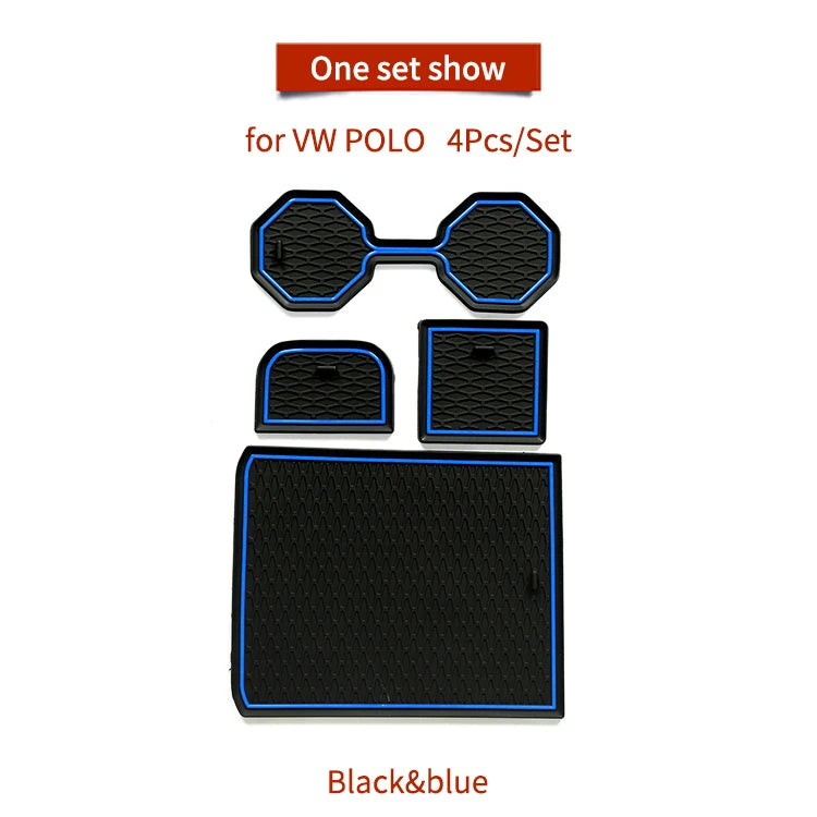 for VW Volkswagen POLO MK6 AW 2018-2023 Anti-slip Gate Slot Mat Car Door Groove Cup Pad Interior Accessories