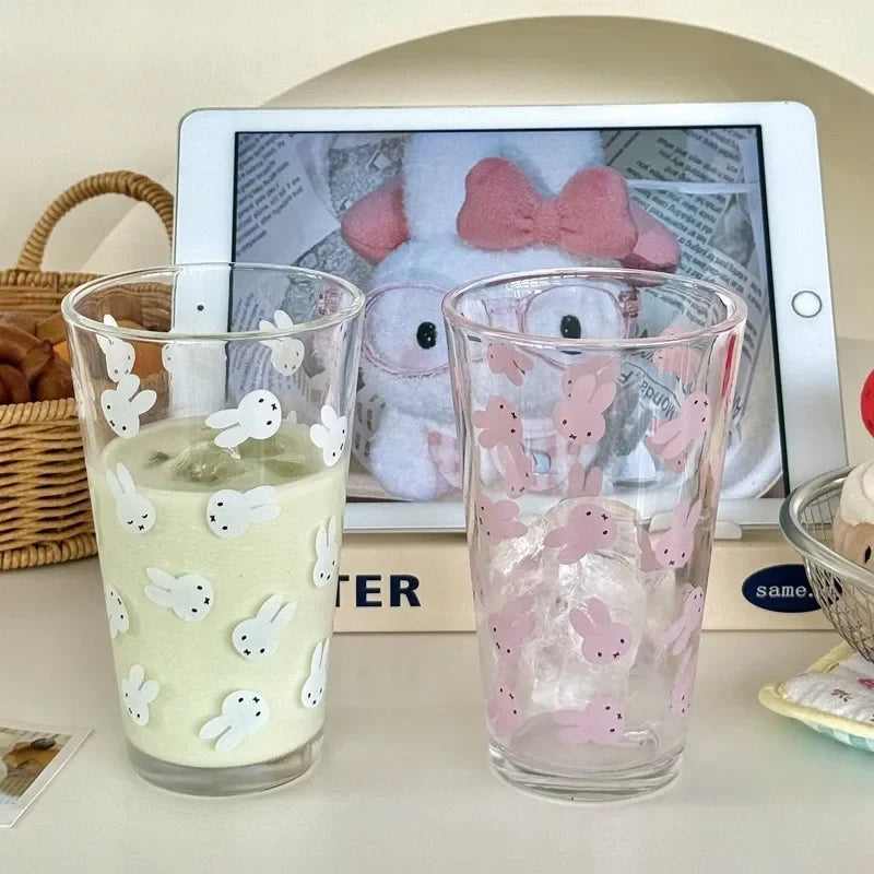 450ML Kawaii Miffy Cute Large Capacity Printed Glass Cup Milk Coffee Liquor Juice Cup Gift Toy for Girl