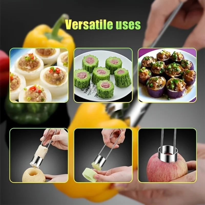Stainless Steel Corers Portable Core Remover Fruit and Vegetable Core Extractor Kitchen Tools for Pitting Chili Peppers Melons