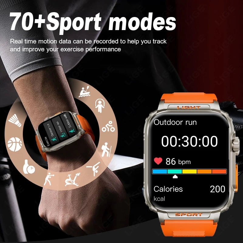LIGE New 1.91 inch Super Ultra Watch Bluetooth Smart Call Men's Watch Tracker Blood Pressure Heart Rate Monitor Sport Smartwatch