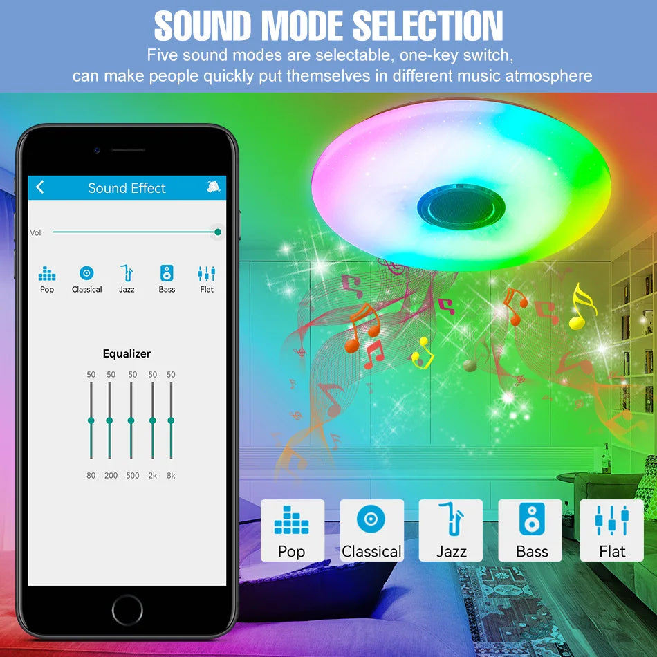 100W RGB LED Smart Ceiling Light AC100-240V Bluetooth Connection APP Remote Control Dimmable Chandelier With Speakers Music Lamp