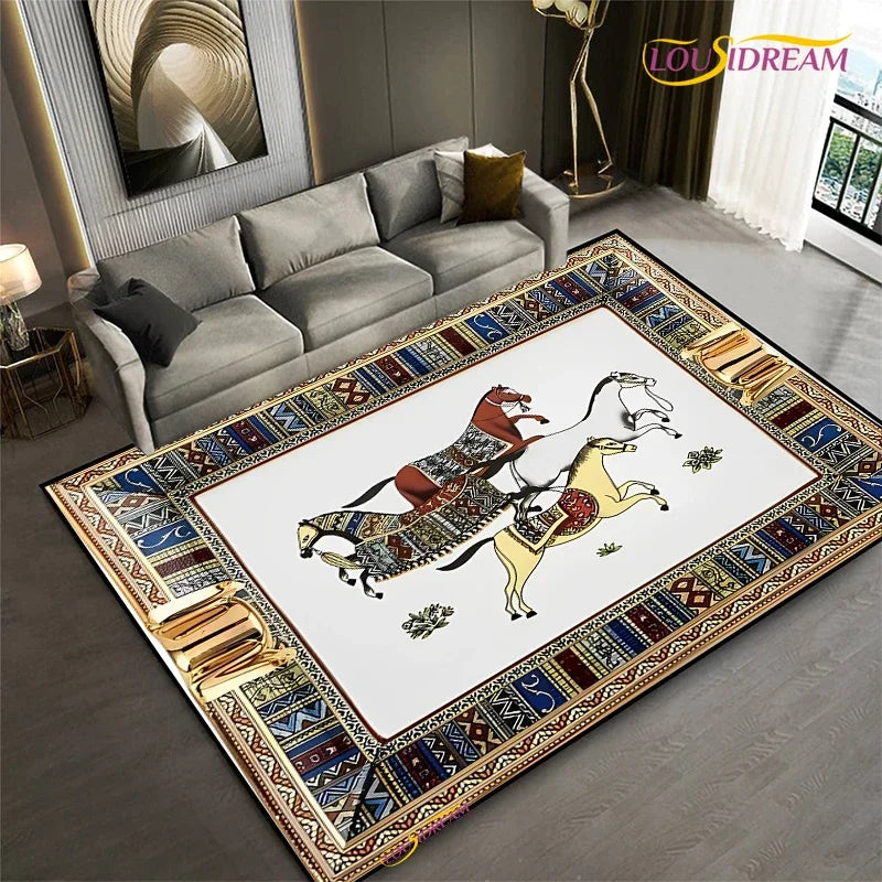 Fashion Ethnic Frame Horse Carpet Living Room bedroom yoga rugs kitchen Door Kids Un-Slip Mats Alfombra birthday gift Poster Mat