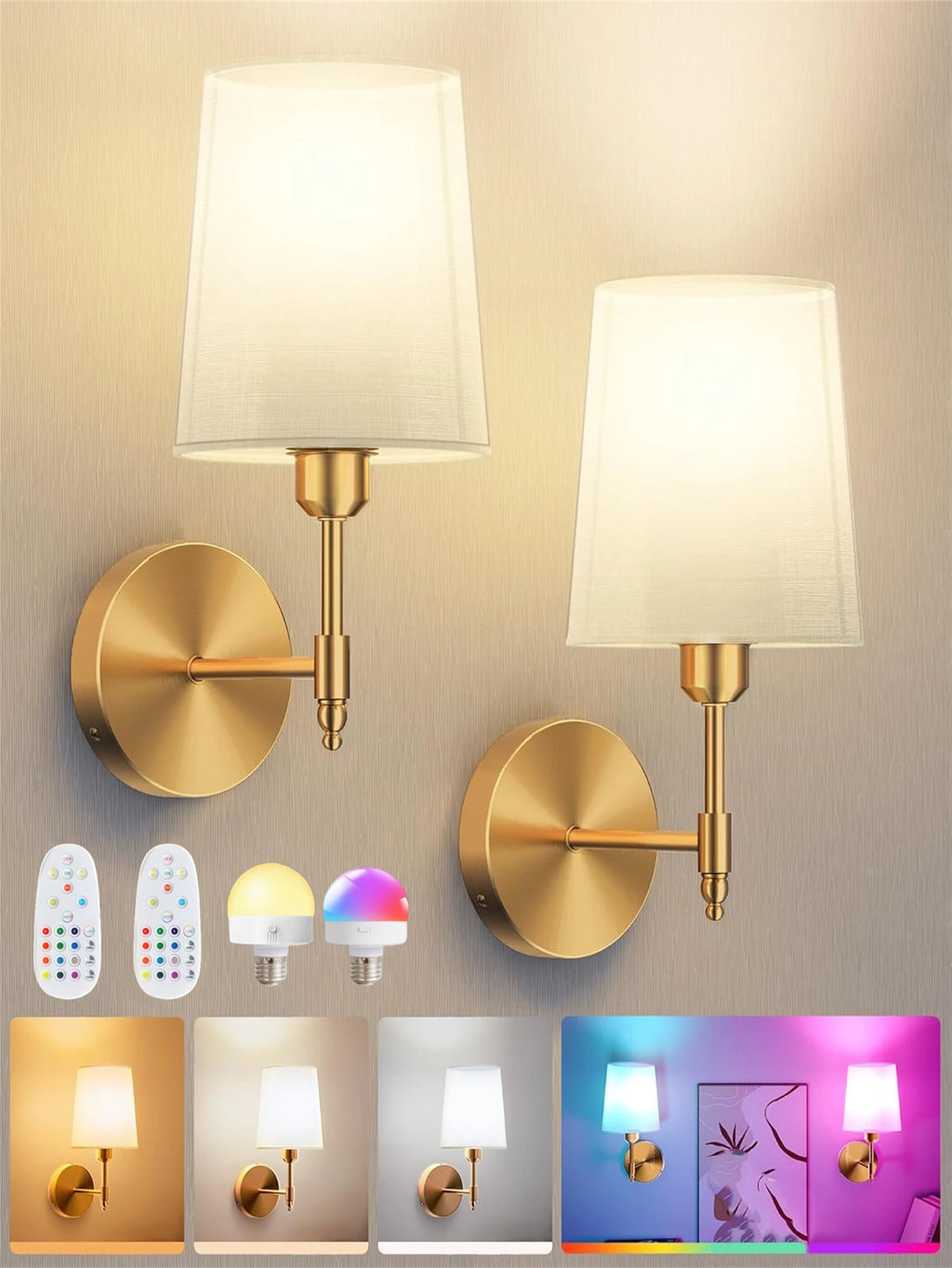 Wiring Free Rechargeable Wall Lamp 4000Mah Dimmable 15 Colors Detachable Bulb Remote Control for Bedroom Living Room Lighting