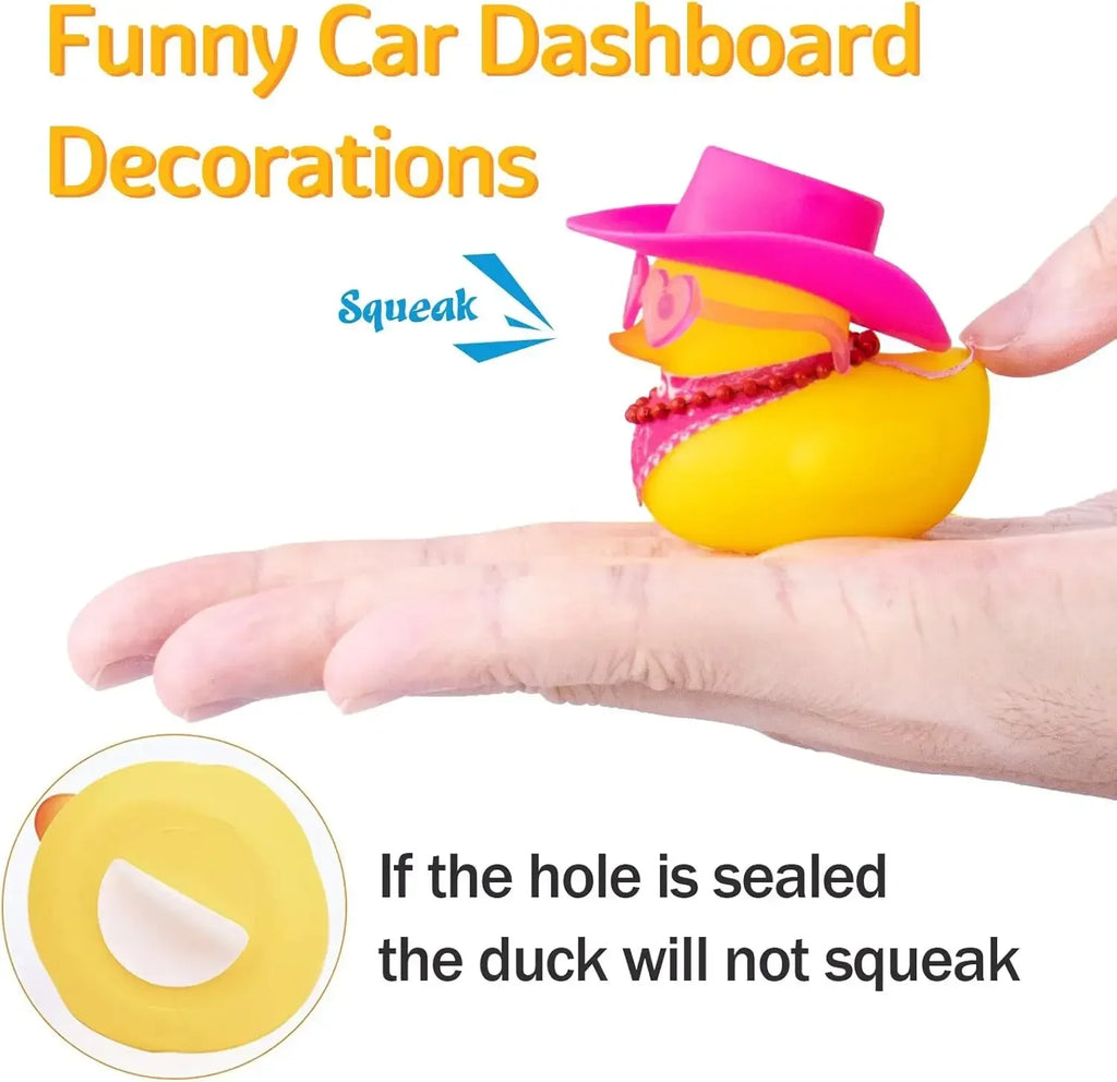 Car Decoration Rubber Cowboy Duck Car Dashboard Decorations Pink Cowboy Hat Rubber Ducks, Duck for Car Ornament Accessories