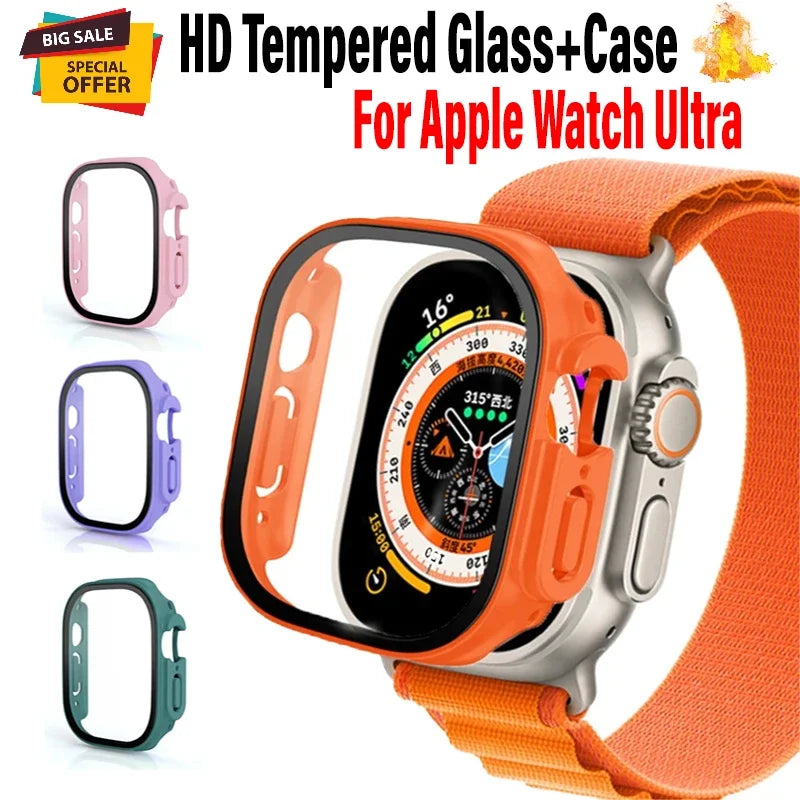 HD Tempered Glass+Case For Apple Watch Ultra 3 49mm PC Bumper+Screen Protector Cover iWatch Ultra 2/1 49mm drop resistance Shell