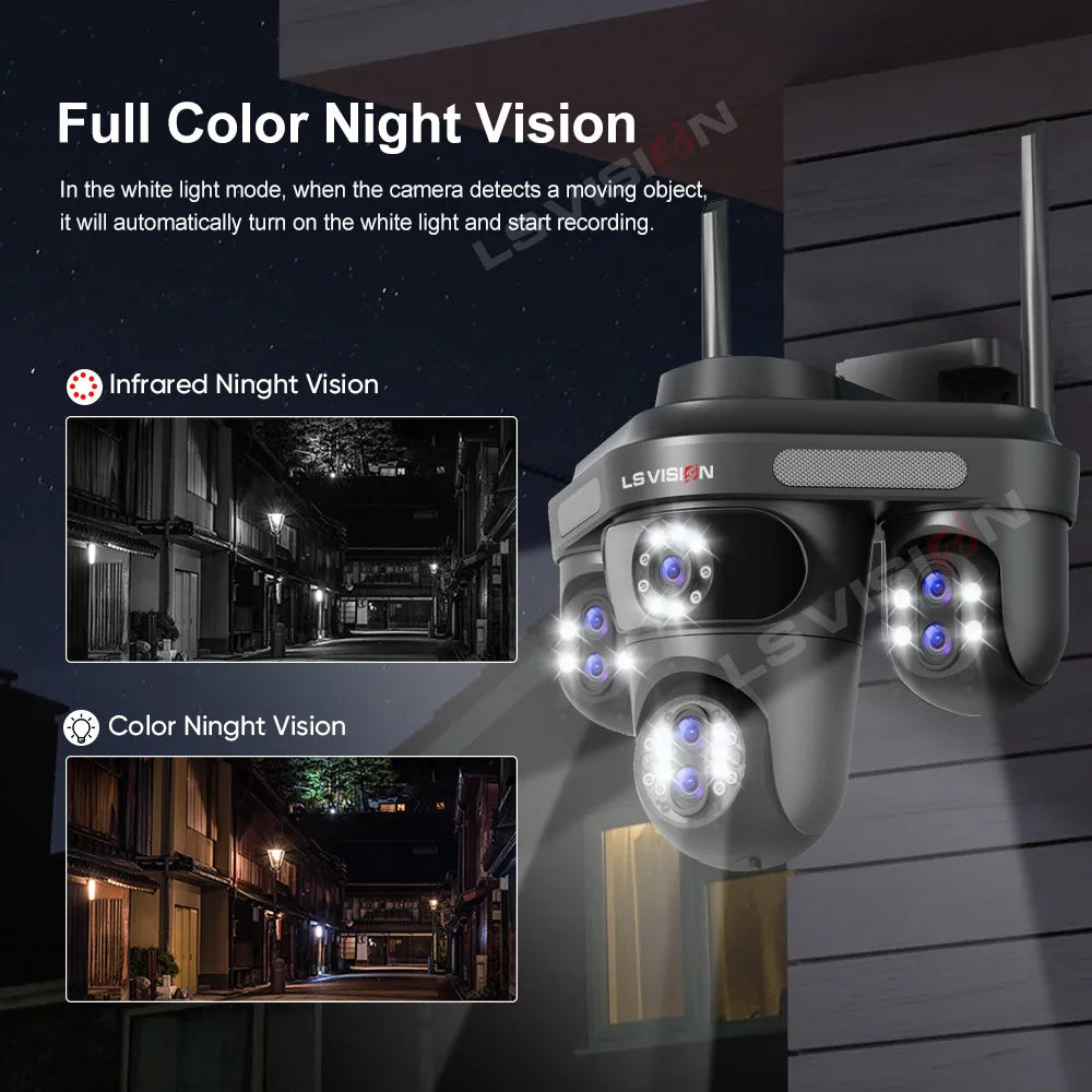 LS VISION 4 Screens 10X Zoom WiFi IP Camera 7Lens 35MP Outdoor Surveillance Camera 360 PTZ Auto Tracking Waterproof CCTV Cameras