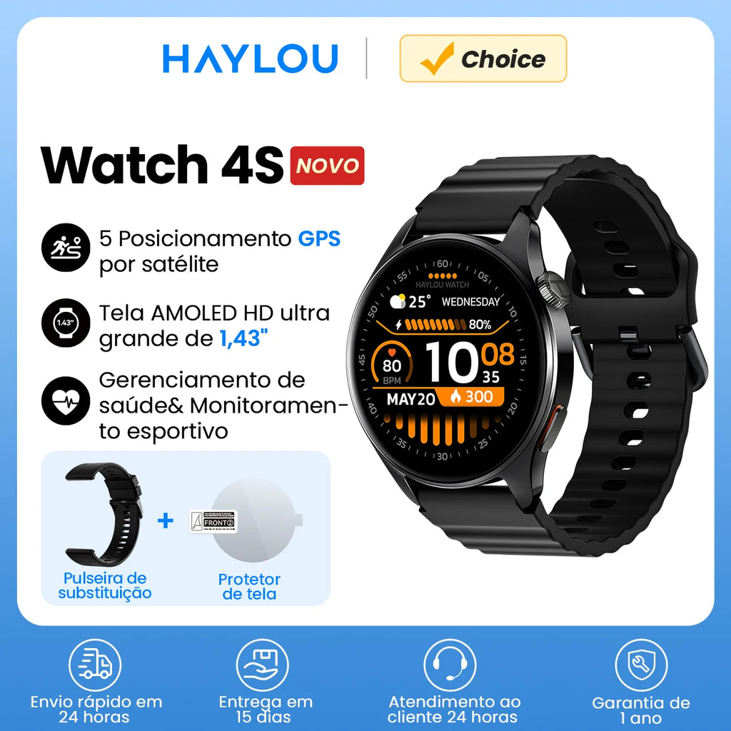 HAYLOU Watch 4S(HF012) GPS Smartwatch 1.43” HD AMOLED 5 Satellite GPS Positioning 120+ Workout Modes Sport Fitness Smart Watch