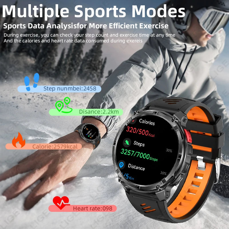 LIGE New Outdoor Sport Tracker Smart Watch Men 1100mAh Large Battery Long Standby Time Bluetooth Call IP68 Waterproof Smartwatch