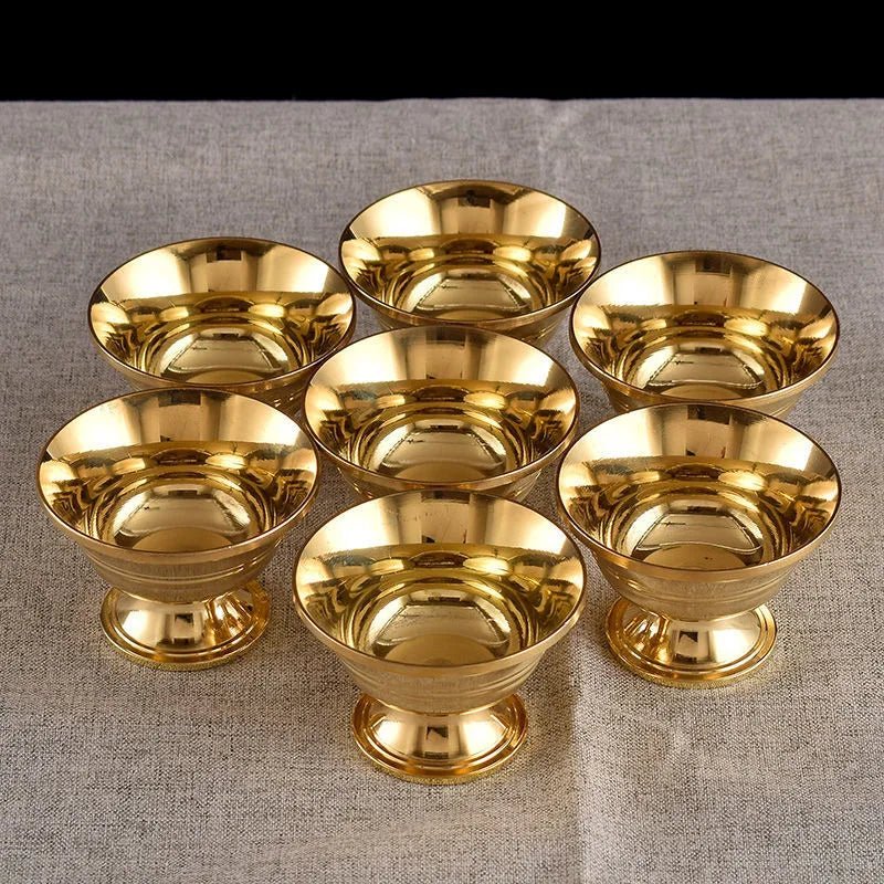 7pcs Brass Tantric Bowl Auspicious Luster Goblet Tibetan Bowl 5.7cm Holy Water Cup Buddhist Home's Gift Desktop Decorative