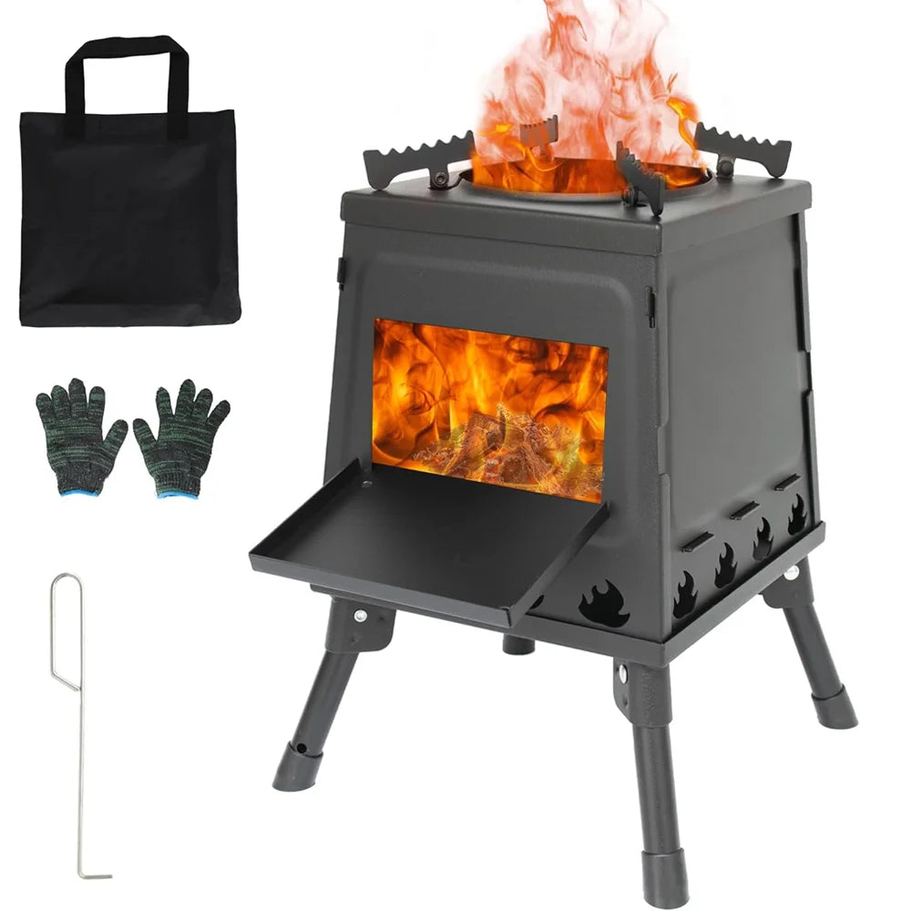 Wood Burning Stove Foldable Firewood Stove Picnic BBQ Grill Stove Heating Cooking for Outdoor Hiking Camping